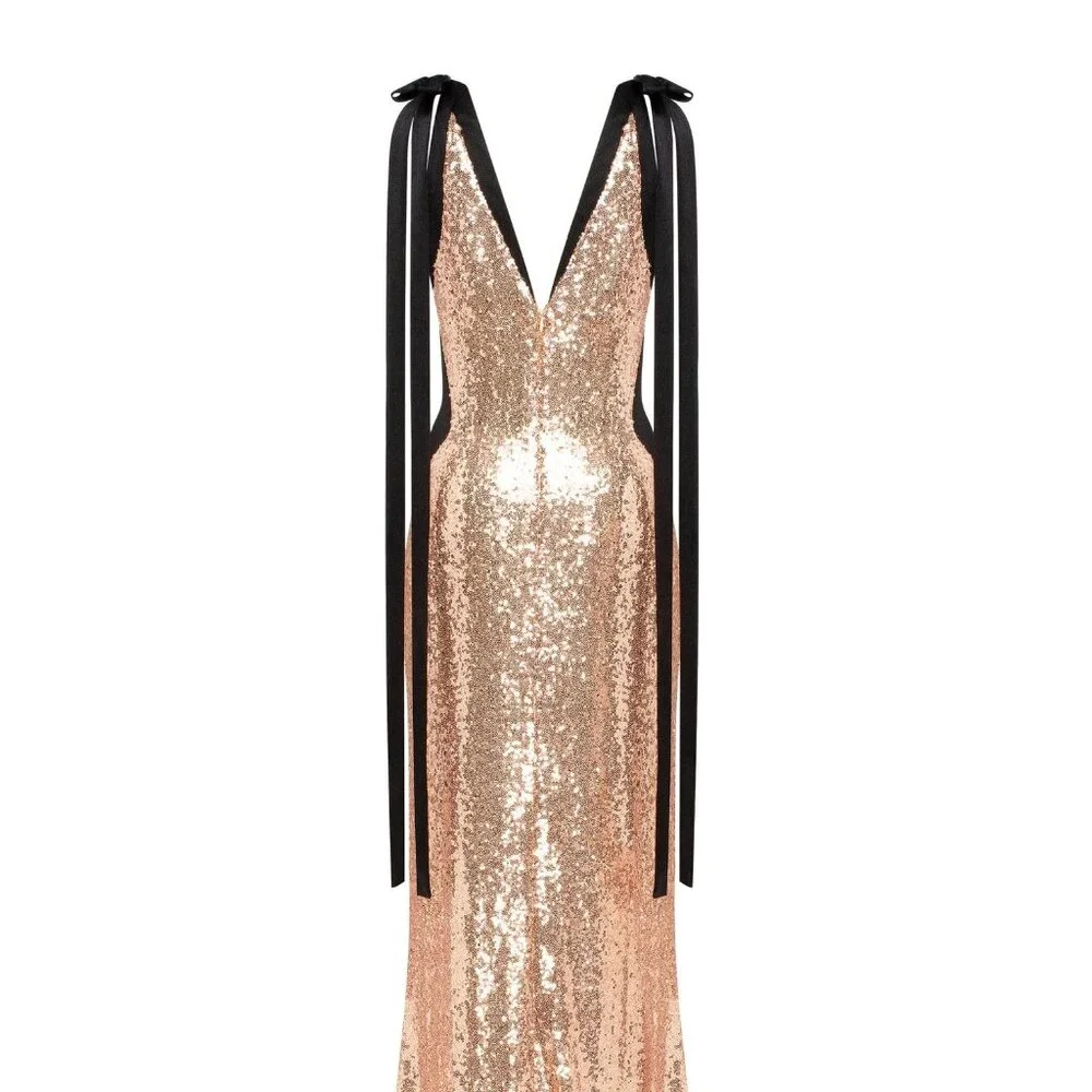Milla, itsmilla bizzare fully sequined tie-straps gold maxi dress, Smoky Quartz - Picture 4 of 12